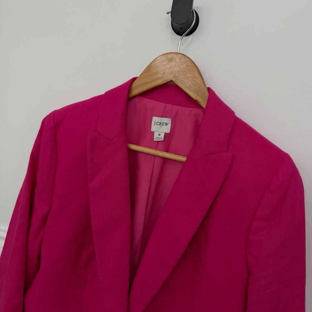 Women’s J. Crew Linen Blend One Button Blazer Hot Pink Size 8 - Picture 3 of 7